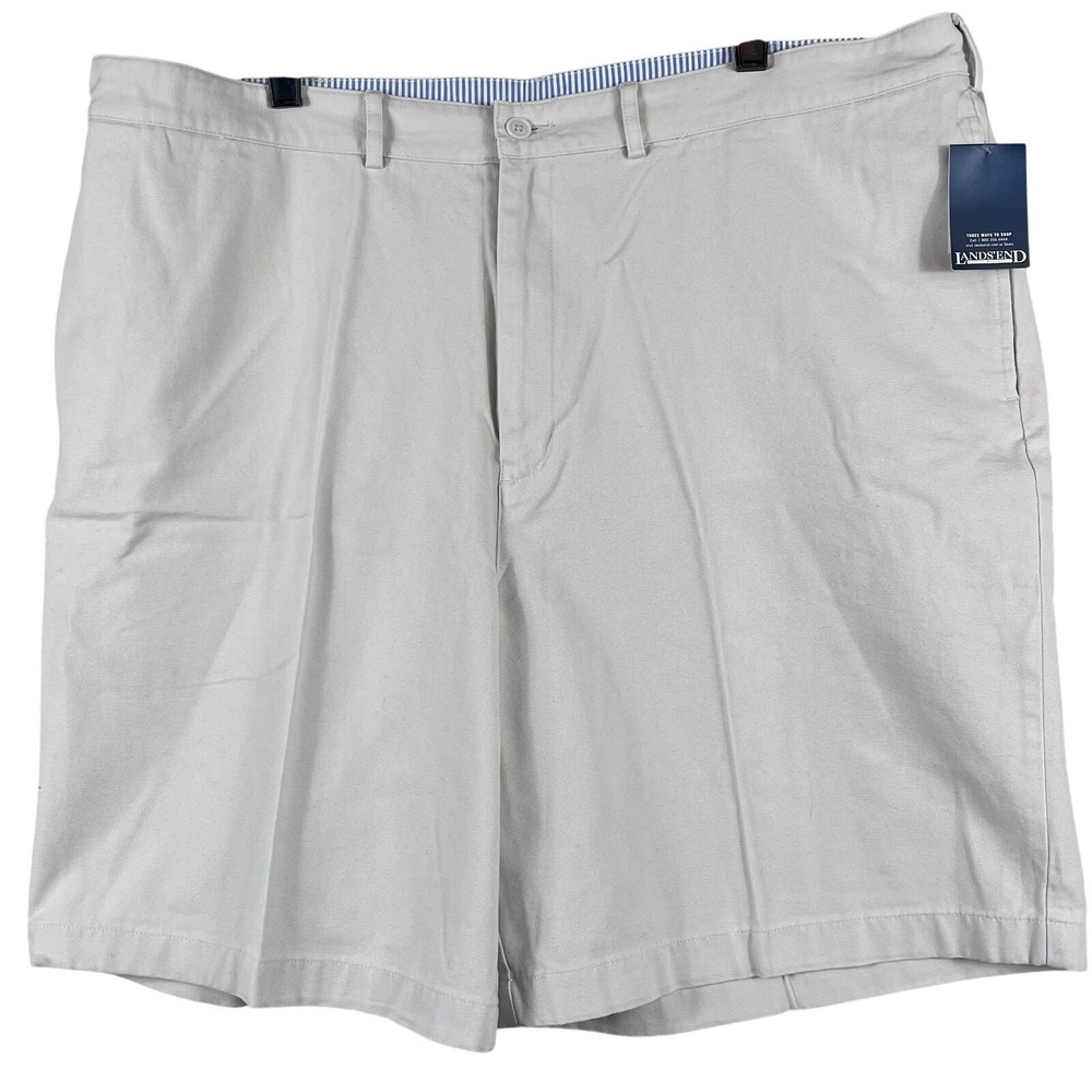 Lands' End Mens 42 Bermuda Shorts Sea Wash Flat Front Light Khaki Classic Preppy